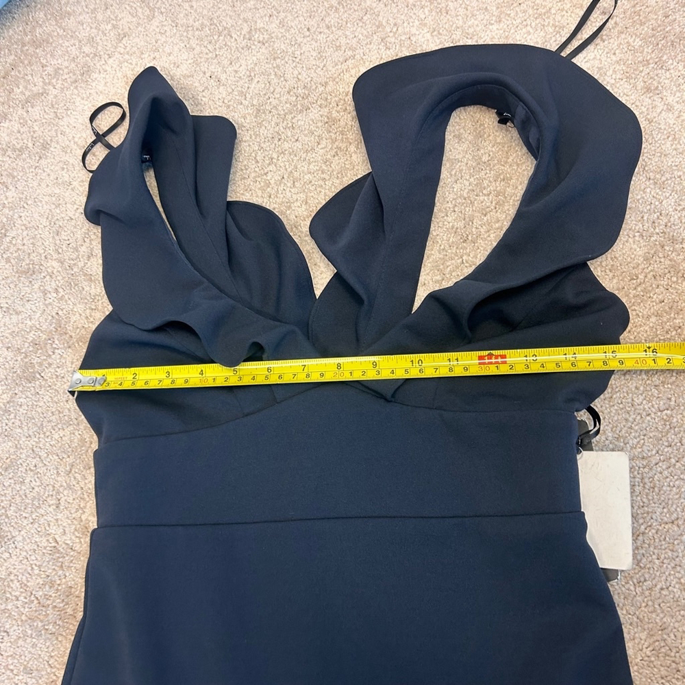 Lulu’s navy blue ruffle frill V neckline sleeveless pleated mermaid maxi dress M - Picture 12 of 16